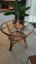 Tafel rotan en glas, Huis en Inrichting, Tafels | Salontafels, Ophalen, 50 tot 100 cm, Glas, Rond