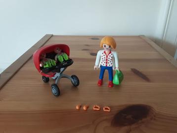 Playmobil maman avec jumeaux et poussette - complète