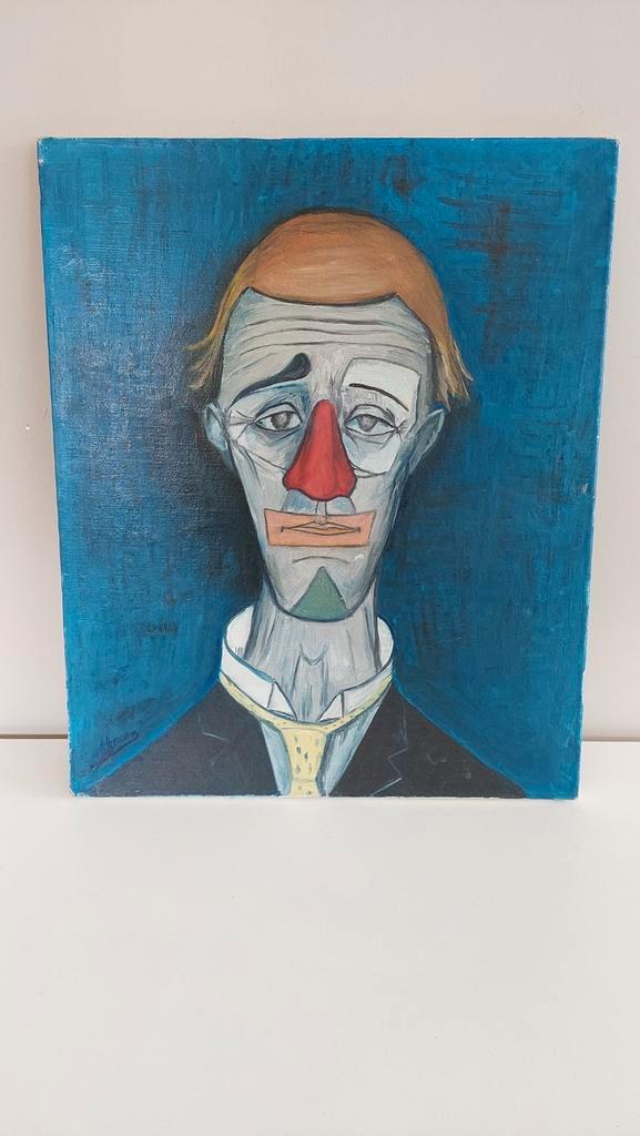 Prachtige reproductie op doek - De Clown van Bernard Buffet, Antiek en Kunst, Kunst | Schilderijen | Modern, Ophalen of Verzenden