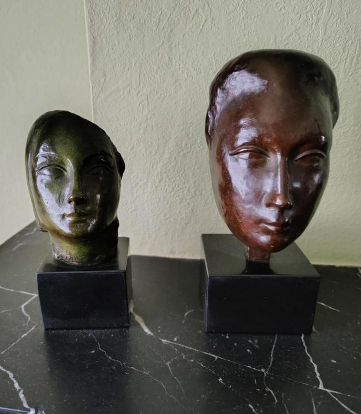 Geo Vindevogel brons 2 hoofdjes, Antiek en Kunst, Kunst | Beelden en Houtsnijwerken, Ophalen of Verzenden