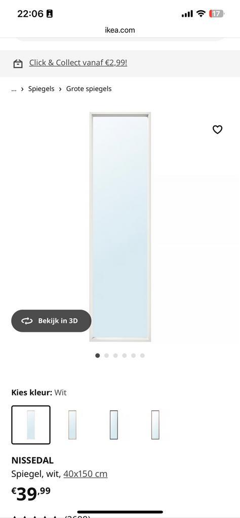 Witte spiegel IKEA NISSEDAL – in goede staat, Huis en Inrichting, Woonaccessoires | Spiegels, Zo goed als nieuw, Minder dan 50 cm