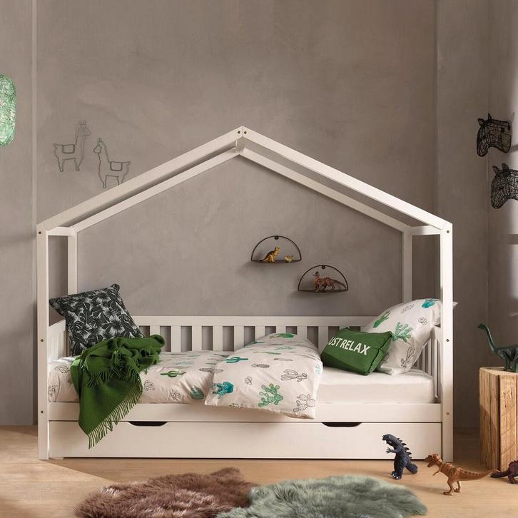 Huisbed 90x200 Vipack Dallas met hekje en bedlade, Kinderen en Baby's, Kinderkamer | Bedden, Zo goed als nieuw, Ophalen