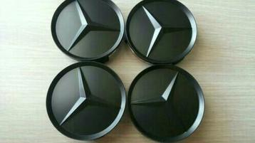 Cache-moyeux Mercedes noirs mats, diamètre 75 mm, entièremen