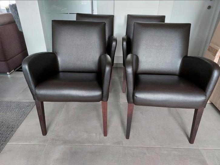 Moet nu weg - 4 stijlvolle lederen eetkamerstoelen, Huis en Inrichting, Stoelen, Zo goed als nieuw, Ophalen