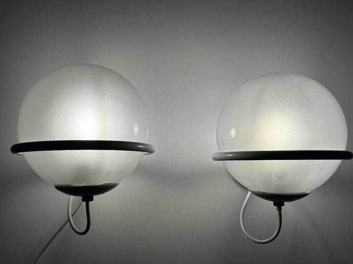 Set (2) Gino Sarfatti voor Arteluce wandlampen., Huis en Inrichting, Lampen | Wandlampen, Glas, Metaal, Ophalen