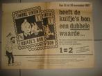 kuifje's Bon  krantenknipsels 1967 Nieuwsblad Hergé, Verzamelen, Overige typen, Gebruikt, Verzenden, Kuifje