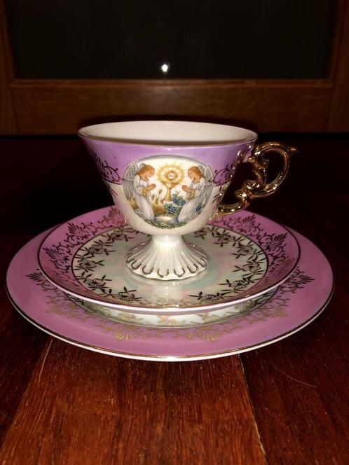 Vintage jaren 1960 porseleinen plechtige communie ontbijtset, Verzamelen, Porselein, Kristal en Bestek, Nieuw, Compleet servies