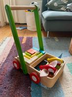 Houten loopwagen papegaaien met houten blokken Plantoys, Kinderen en Baby's, Ophalen, Zo goed als nieuw