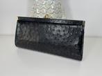 Pochette vintage Corbeau en cuir d'autruche noir de jais, Enlèvement, Utilisé, Noir, Sac de soirée