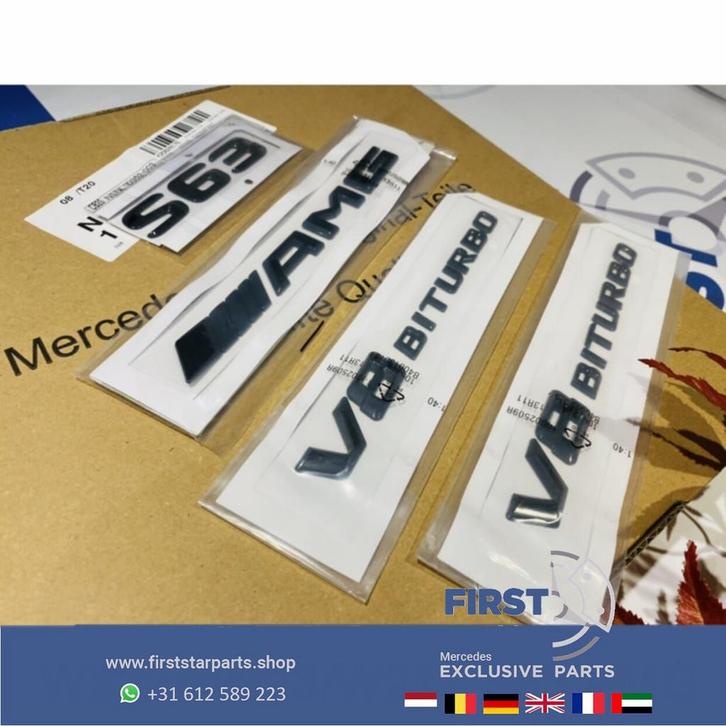 W221 W222 W223 C217 S KLASSE S63 AMG LOGO SET ZWART 2006-202, Auto-onderdelen, Carrosserie, Mercedes-Benz, Gebruikt, Ophalen of Verzenden