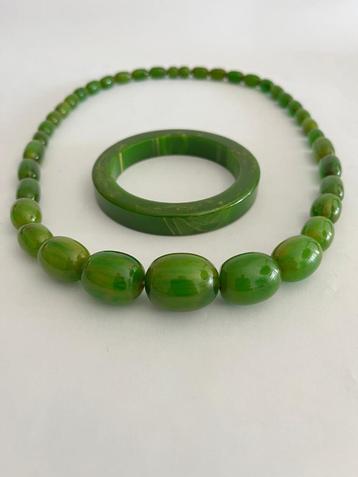 Groen Bakeliet - Catalin Ketting en Armband beschikbaar voor biedingen