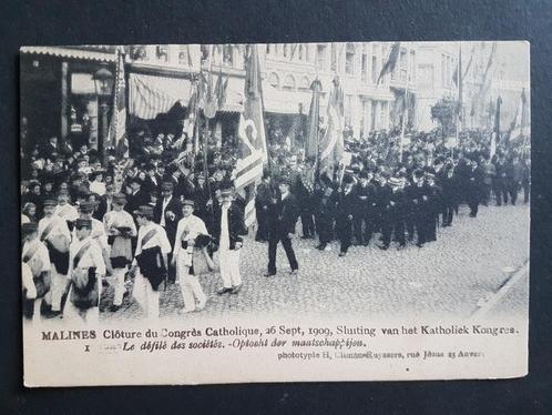Postkaart Mechelen 1909 Sluiting Katholiek Kongres 1, Verzamelen, Postkaarten | België, Ongelopen, Antwerpen, Voor 1920, Ophalen of Verzenden