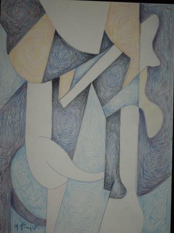André PIERRET 1929-1992 abstracte compositie gekleurd krijt beschikbaar voor biedingen