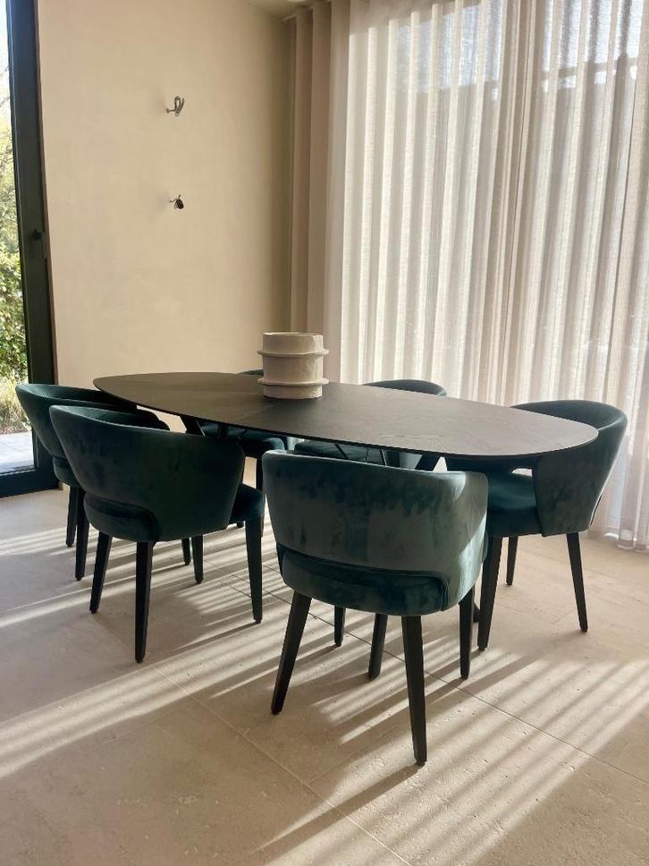 Mobitec elips tafel zwart eik 220cm, Huis en Inrichting, Tafels | Eettafels, Zo goed als nieuw, 50 tot 100 cm, 200 cm of meer