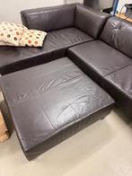 lederen hoekzetel met grote poef, Enlèvement, Utilisé, Cuir, Hedendaags, modern