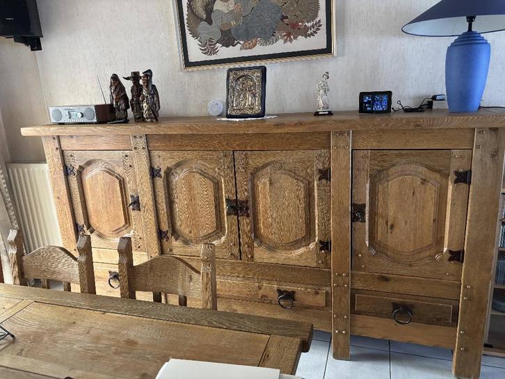 Eiken eetkamer, 3 kasten, tafel en stoelen, Antiek en Kunst, Antiek | Meubels | Tafels, Ophalen