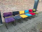 6 Ribstof Stoelen met Chrome Buisframe, Huis en Inrichting, Stoelen, Ophalen, Gebruikt, Overige kleuren, Metaal