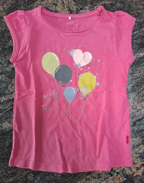 Mt 104-110 Roze T-shirt ballonnen zilverglinstering, Kinderen en Baby's, Kinderkleding | Maat 104, Zo goed als nieuw, Meisje, Shirt of Longsleeve