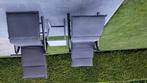 2 tuinzetels met kussens, 1 bijzettafeltje en 1 ligbed, Tuin en Terras, Ophalen, Zo goed als nieuw, Aluminium, Verstelbaar