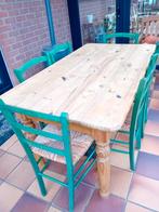 Massief grenen tafel en 6 stoelen, Huis en Inrichting, Tafels | Eettafels, Ophalen, Gebruikt, 100 tot 150 cm, 50 tot 100 cm