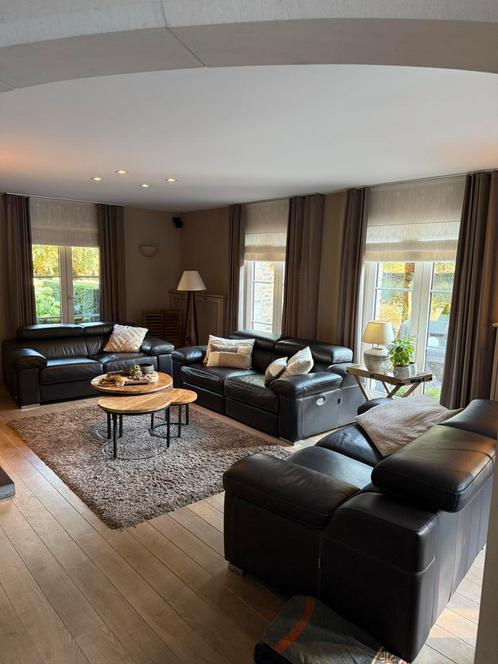 Lederen salonset in perfecte staat, Huis en Inrichting, Zetels | Zetels, Gebruikt, Rechte bank, Vierpersoons of meer, 150 tot 200 cm