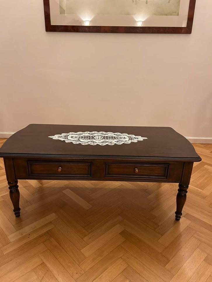 Salontafel in mahonie hout – klassieke stijl met 2 lades, Antiek en Kunst, Antiek | Meubels | Tafels, Ophalen