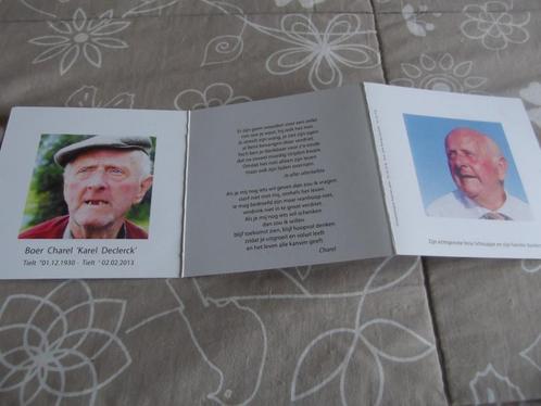 bidprentje Boer Charel (Karel Declerck), Verzamelen, Bidprentjes en Rouwkaarten, Bidprentje, Ophalen of Verzenden