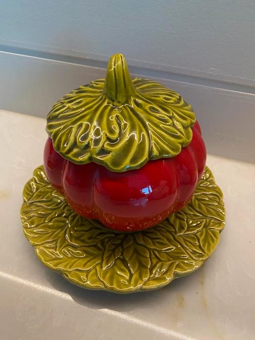 Tomaatpot met deksel en bordje. Zalige retro & kleuren, Antiek en Kunst, Antiek | Keukengerei, Ophalen