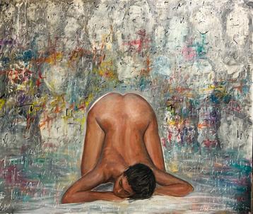 Tableau huile 152/126cm toile de lin sur cadre bois, Enlèvement