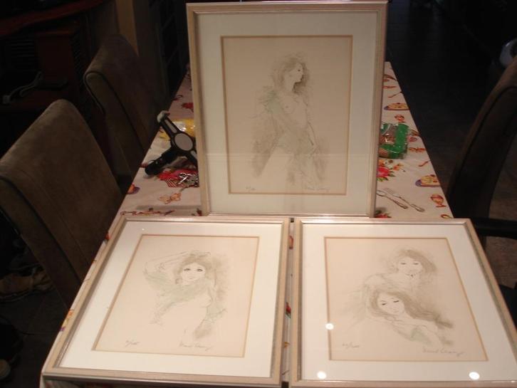 3X Kunst van Bernard Charoy van jonge naakte vrouwen, Antiek en Kunst, Kunst | Litho's en Zeefdrukken, Ophalen