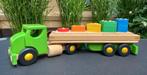 BRIO - Groene houten vrachtwagen met stapelblokken, Ophalen of Verzenden, Zo goed als nieuw, Duw- of Trekspeelgoed