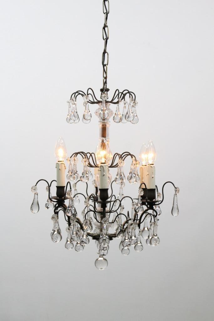 Mooie kleine Franse kroonluchter met 6 lichtpunten, Antiek en Kunst, Antiek | Verlichting, Ophalen of Verzenden