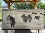 Mooi decoratieve canvas zebra's in kader, Verzamelen, Ophalen, Rechthoekig Liggend, Zo goed als nieuw, Dier of Natuur