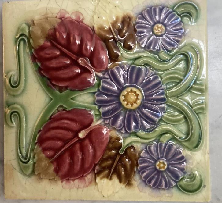 Authentieke Art Nouveau wandtegel, Antiek en Kunst, Curiosa en Brocante, Ophalen