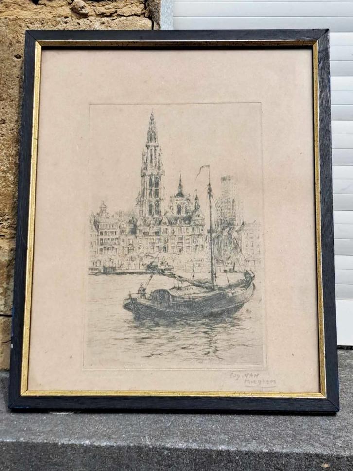 gravure signe eugeen van mieghem, Antiquités & Art, Art | Eaux-fortes & Gravures, Enlèvement ou Envoi