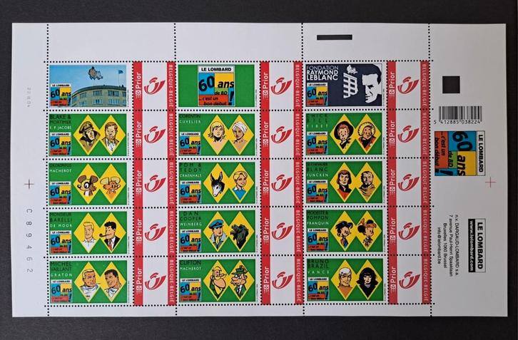 Duostamp postzegels 60 jaar Lombard (2004, BD, Kuifje), Postzegels en Munten, Postzegels | Europa | België, Postfris, Orginele gom