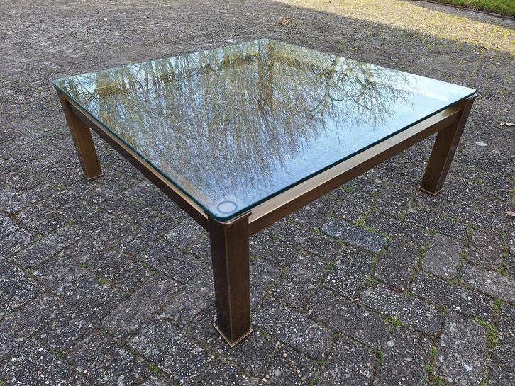Glazen tafel met bronzen onderstel / salontafel van glas en, Antiek en Kunst, Antiek | Brons en Koper, Brons, Ophalen of Verzenden