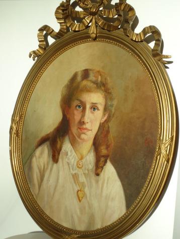 peinture sur médaillon, portrait, huile/bois, c1940, cadre L
