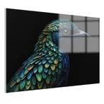 Blauwgroene vogel schilderij Glasschilderij 105x70cm + Ophan, Huis en Inrichting, Woonaccessoires | Schilderijen, Tekeningen en Foto's