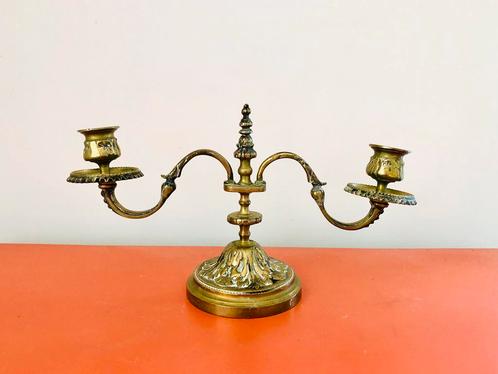 Zeer mooie vintage bronzen kandelaar met 2 lampjes., Antiek en Kunst, Antiek | Kandelaars, Koper of Brons, Ophalen of Verzenden