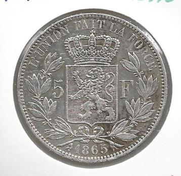 12998 * LEOPOLD 1 * 5 frank 1865 * Z.Fr+++, Verzenden, Zilver