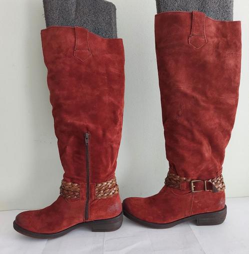 182C* EXIT Prachtige rode leren laarzen (39), Kleding | Dames, Schoenen, Zo goed als nieuw, Hoge laarzen, Rood, Verzenden