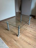 Glazen salontafel op wieltjes, Ophalen, Gebruikt, 50 tot 100 cm, 50 tot 100 cm