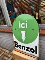 Ancien panneau d'affichage de garage en émail Benzol BP, Enlèvement ou Envoi, Utilisé, Panneau publicitaire