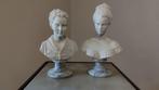 Couple de bustes signés A. Giannelli – Socle en marbre clair, Antiek en Kunst, Ophalen