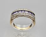 Gouden Vintage ring edelsteen tanzaniet en diamant. 2024/357, 18 tot 19, Paars, Ophalen of Verzenden, Zo goed als nieuw