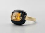 Gouden Vintage ring met onyx citrienen en diamant. 2024/75, Handtassen en Accessoires, Ringen, Goud, Met edelsteen, 17 tot 18