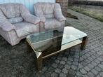 Salontafel in glas en 23 karaat verguld metaal, Huis en Inrichting, Ophalen, 100 tot 150 cm, Glas en verguld metaal, 50 tot 100 cm