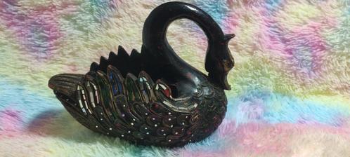 Zwart houten zwaan gesneden glanzend kleurrijk kunstobject m, Antiek en Kunst, Curiosa en Brocante, Ophalen