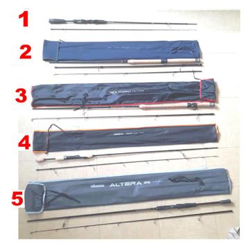 5 Anciennes cannes, Wixom, Astucit, Sert, Daiwa, Okuma, tout